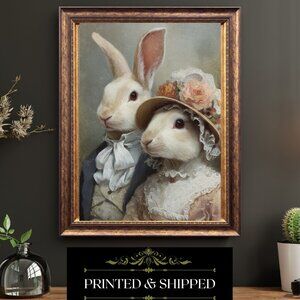 Victorian Rabbit Couple Portrait Elegant Anthropomorphic Bunnies Fine Art Print